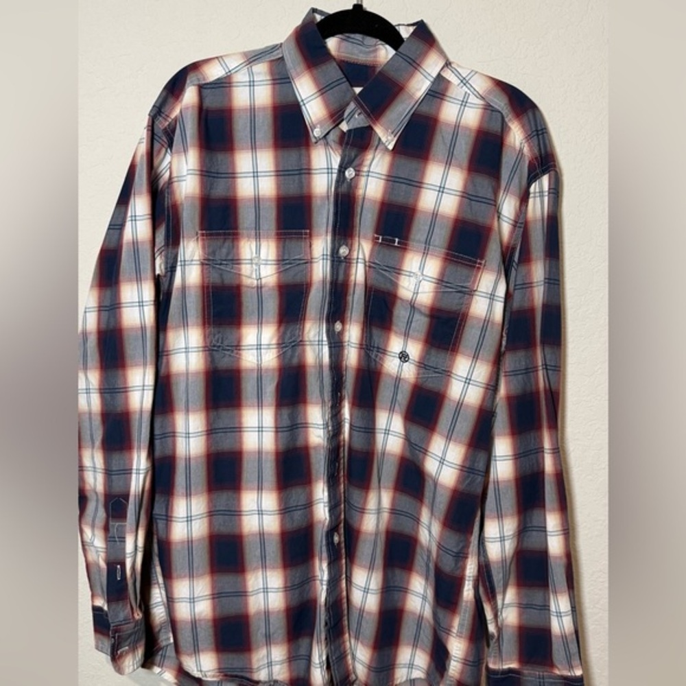 Roper Men's Plaid Button-Down Shirt - Navy, White & Red